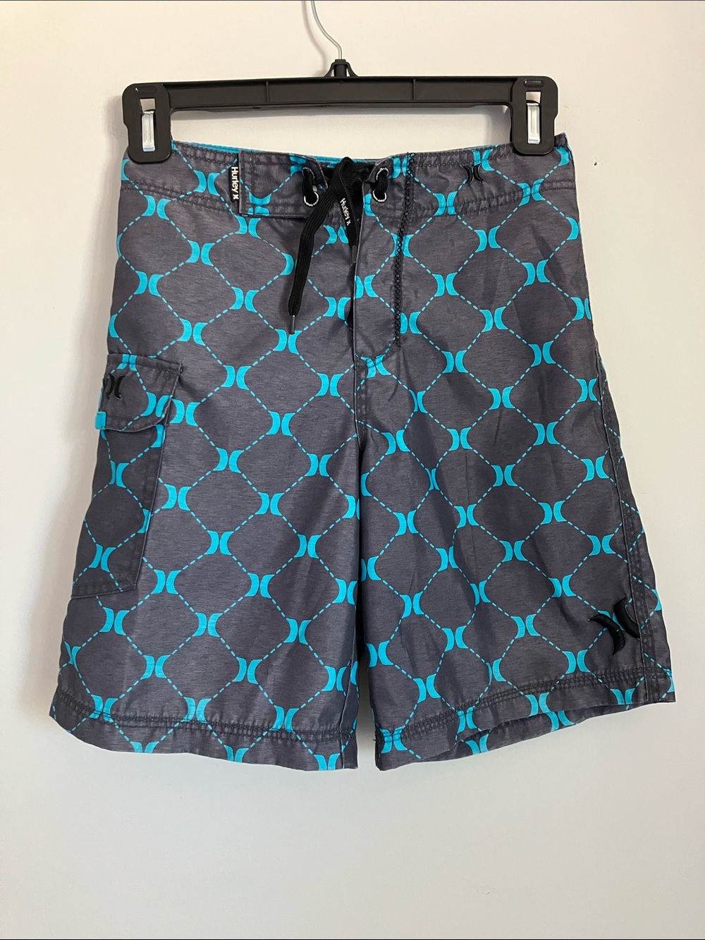 Hurley Logo Board Shorts Seim Trunks Grey Turquoise Boys Size 7